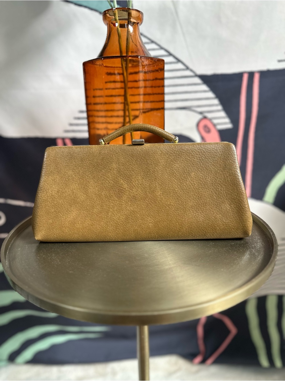 Classic Structured Top-Handle Women’s Clutch Bag in Brown